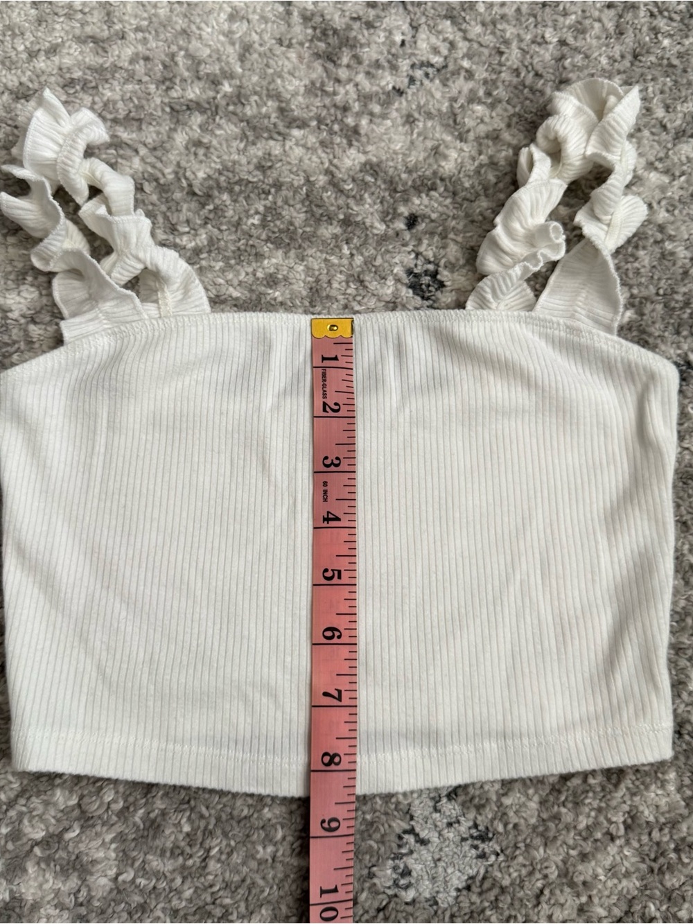 Sunday Best Cream Ribbed Ruffle-Strap Crop Top - Picture 5 of 6